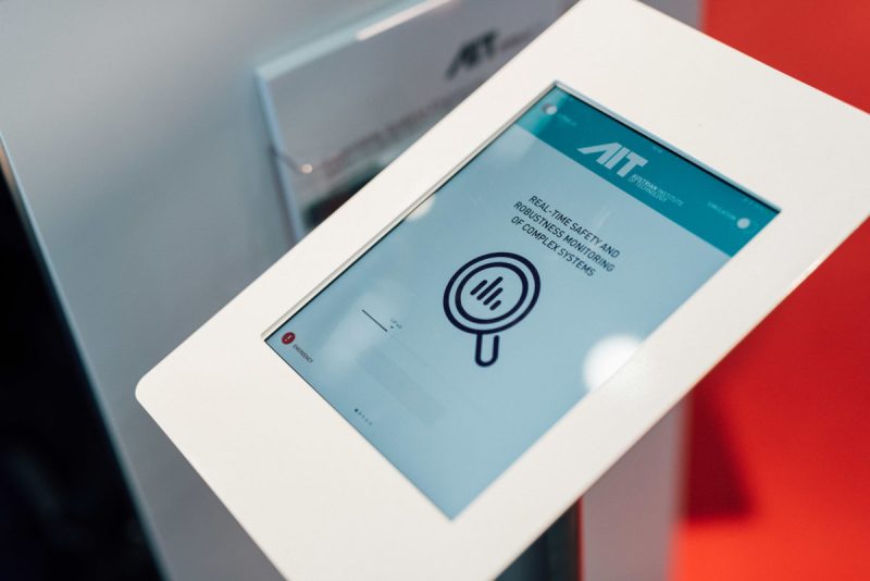 Tablet running the AIT app that controls the scenarios, showing real-time safety monitoring of complex systems